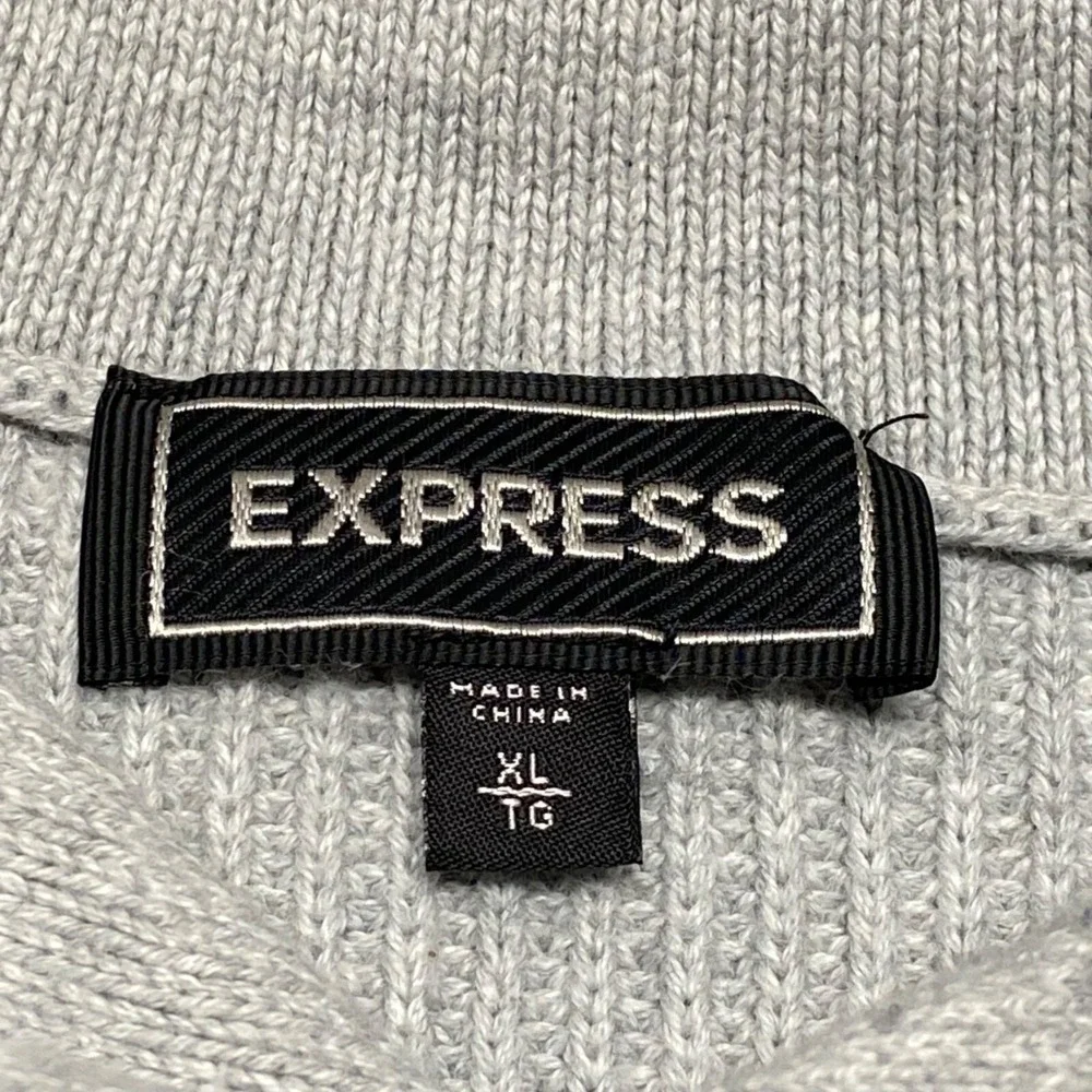 Express Sweater Men's XL Blue Grey Strip Shawl Neck Cotton Blend Stretch EUC